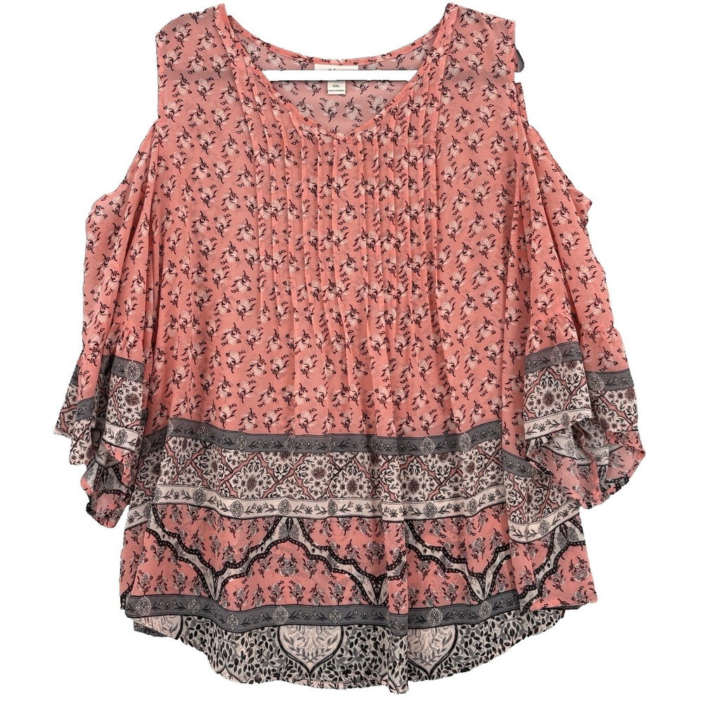 Style & Co Top Women XXL Open Shoulder Pink Floral Boho Festival Hippie Peasant